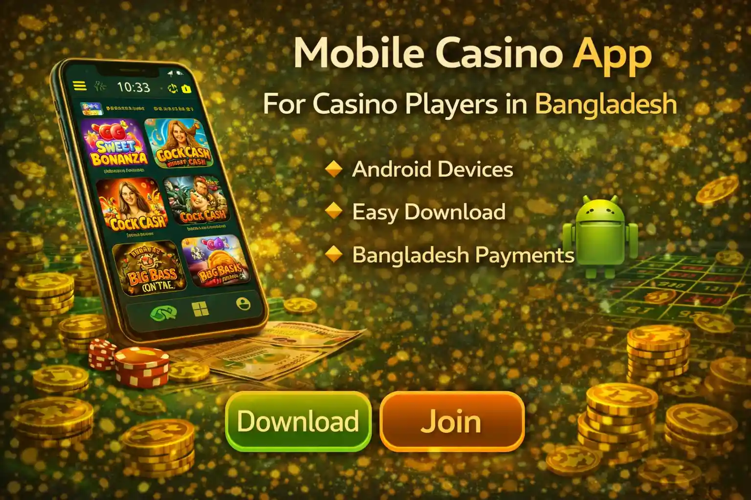 Mobile casino app interface for Bangladesh players with Android games