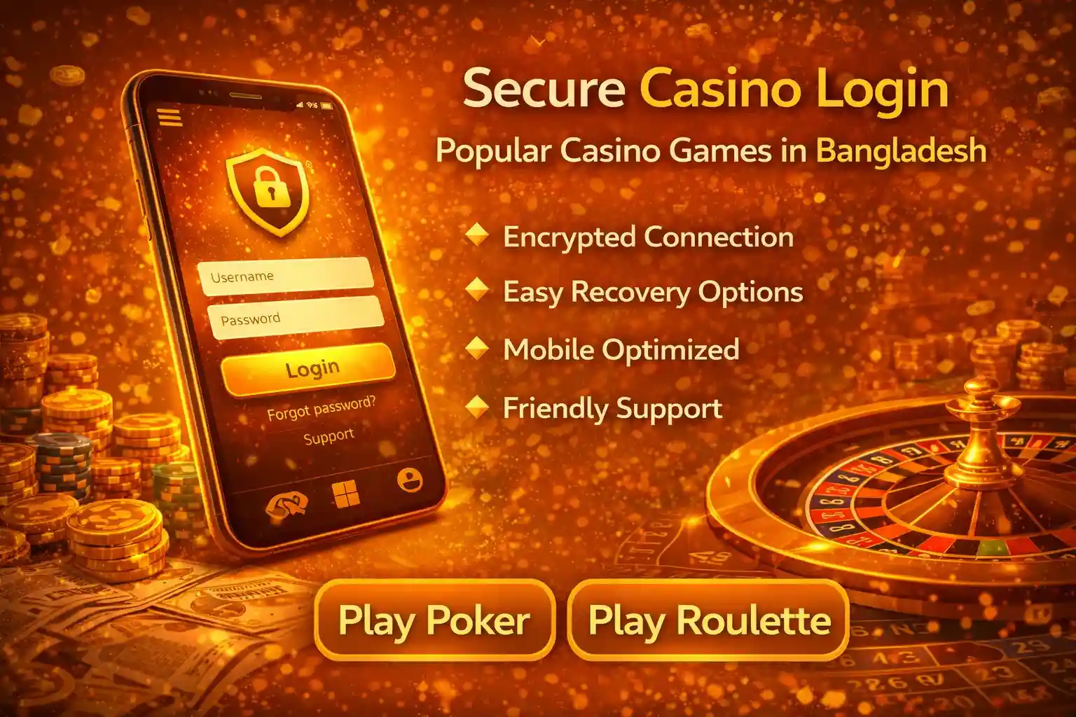 Secure mobile casino login screen with encrypted access and roulette table